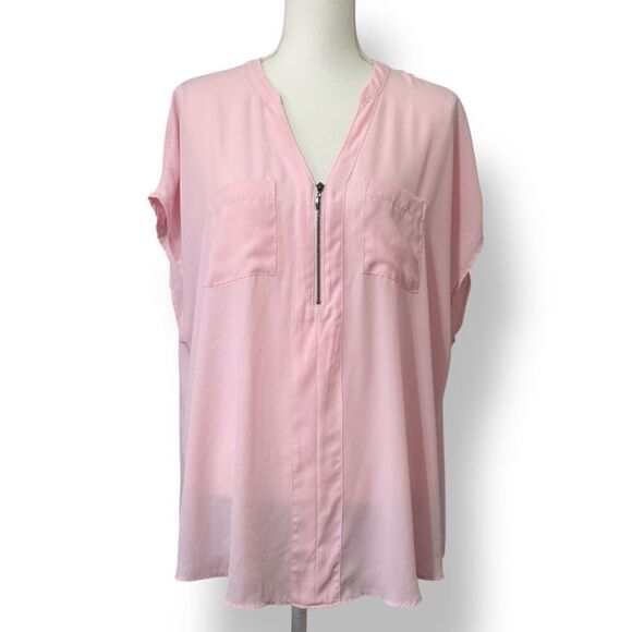 Torrid Pink Dolman Sleeve 1/4 Zip Georgette Blouse Sz 1X - Picture 14 of 14
